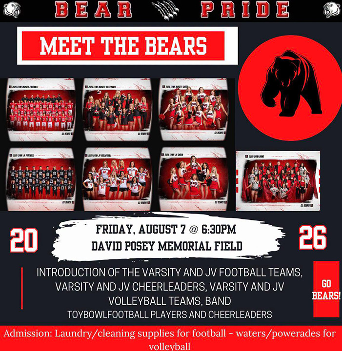Meet the Bears Friday, Aug. 7, at Lynn High School