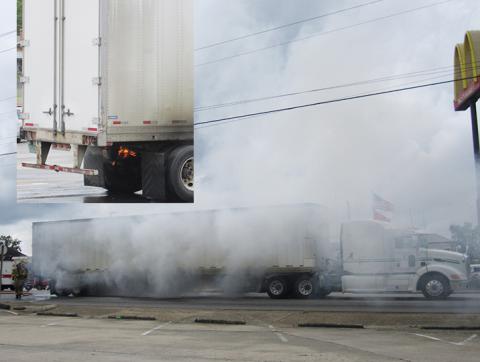 An 18-wheeler caught fire at the intersection of Highways 13 and 195.