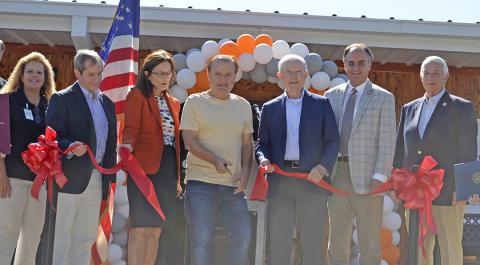 Shown at the ribbon cutting, from left, Kimeral Wilson, human resources manager; Paul Housel representing U.S. Congressman Robert Aderholt; Gwen Shelton, representing U.S. Senator Tommy Tuberville; Harry Kazazian, Exxel Outhdoors’ Chairman and CEO; Former U.S. Senator and U.S. Attorney General Jeff Sessions; State Representative Tracy Estes and Haleyville Mayor Ken Sunseri.
