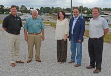 From left, Will Walker, north Alabama east region president of BankFirst; Double Springs Mayor Elmo Robinson; Crystal Till, chairperson of the park’s citizen committee; State Representative Tracy Estes and Double Springs Branch Manager Dennis Seymour.