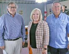 Rep. Tim Wadsworth, left, Wallace State Community College President Dr. Vicki Karolewics and Arley Mayor Chris Tyree celebrate the announcement of the Winston County Community Learning Center.