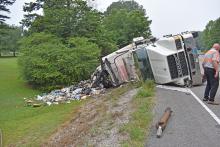 A sanitation vehicle crashed on Highway 5 near Natural Bridge Monday morning.