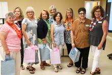 The new officers of the Arley Women’s Club presented the former officers with gift bags at an AWC meeting on Aug. 14. From left to right are Treasurer Sara Little, incoming Vice President Beth Sargent, outgoing Vice President Anne Knowlton, Immediate Past President Barbara Wills, incoming President Laurie McGriff, outgoing Secretary Jane Shirah, incoming Secretary Monti Pafford, outgoing Parliamentarian Becky Mascari-Cox and incoming Parliamentarian Krista Givens.