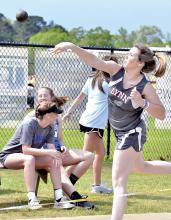 Addison High School won the Winston County Track and Field Meet Wednesday, April 17, held at Winfield. Pictured is Kayla Morgan throwing the girls shotput for Lynn.